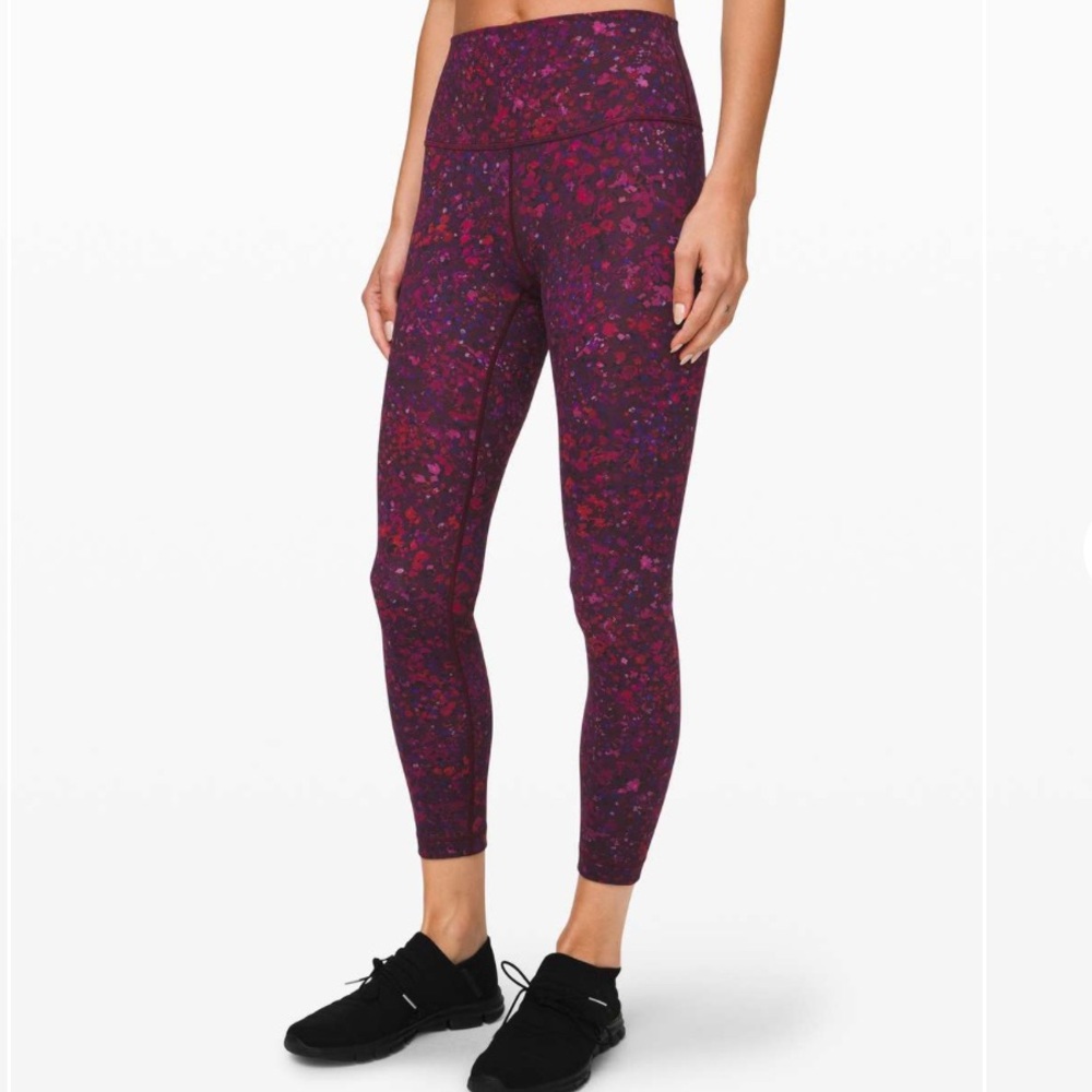 Lululemon Wunder Under Floral Multi Leggings Size S Purple Gold